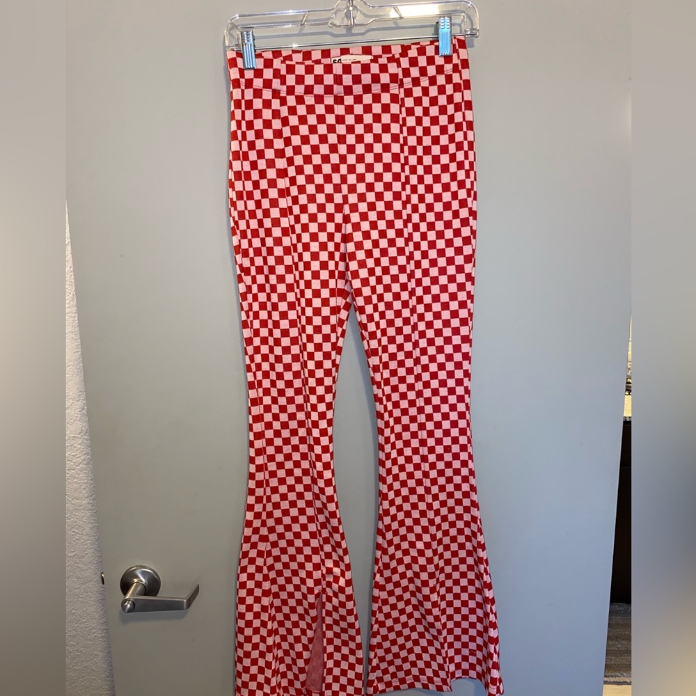 Red Checker Flare Pants